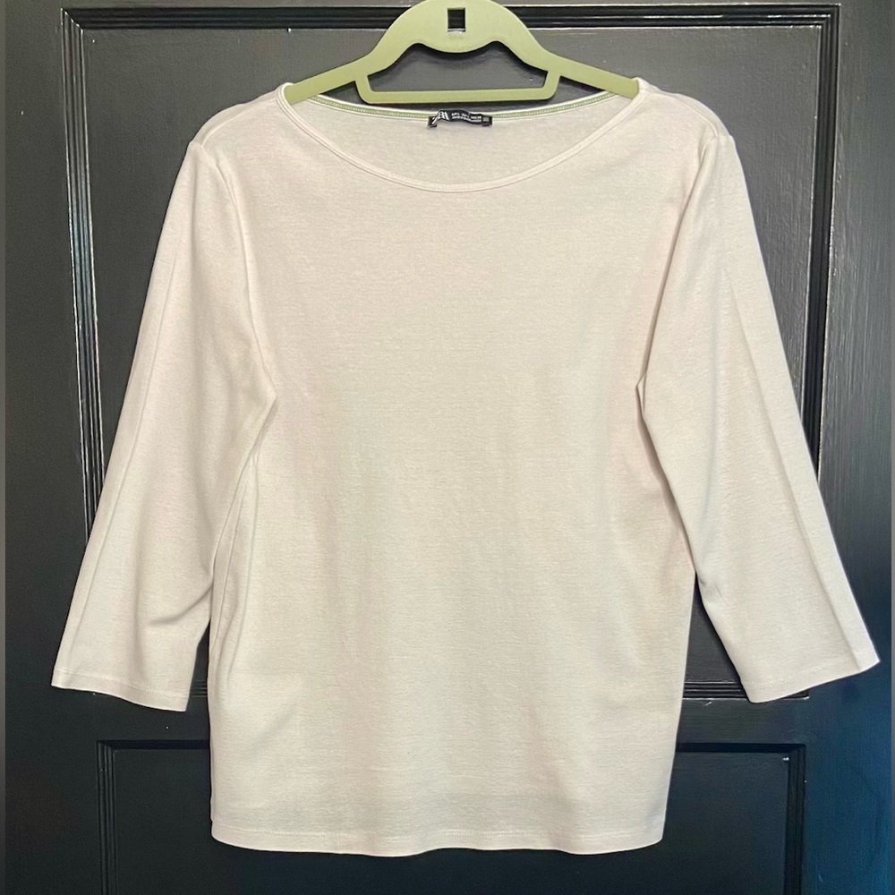 Zara 3/4 sleeve top, white, size L. Exact